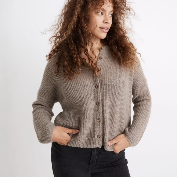 Madewell Bellaire Alpaca Blend Cardigan Tan Sweater M - Picture 2 of 8